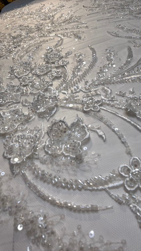 تور سفید عروس کریستال دوزی ملیله دوزی شده
